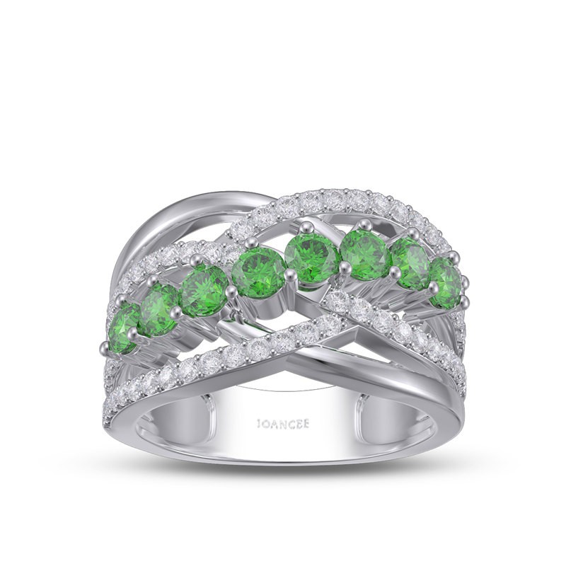 Round Cut Emerald 925 Sterling Silver Cross Women's Band