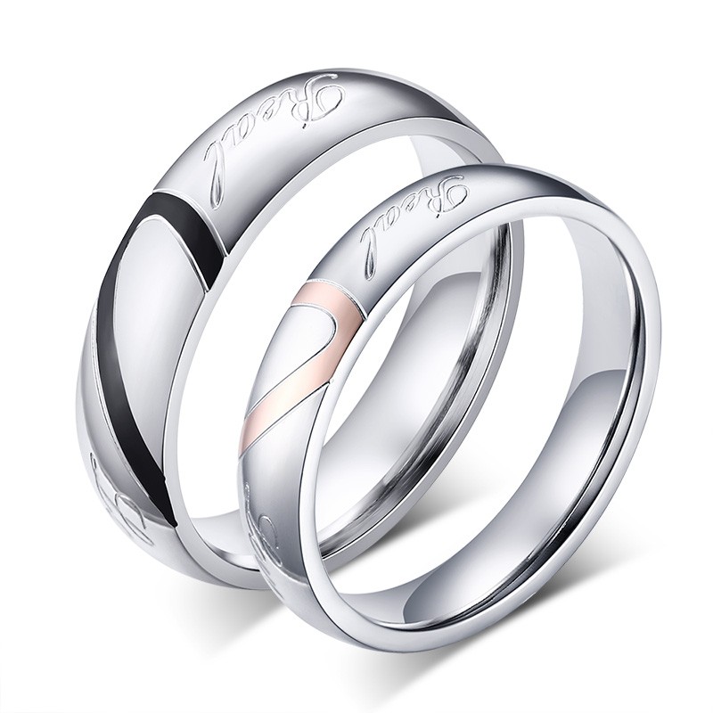 Titanium Steel Heart Design Promise Ring for Couples