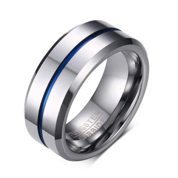 Tungsten Silver & Blue Men's Ring