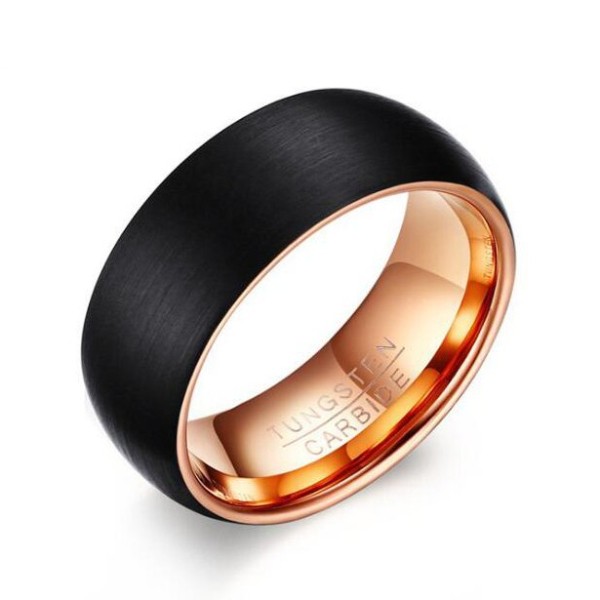 Tungsten Rose Gold & Black Men's Ring