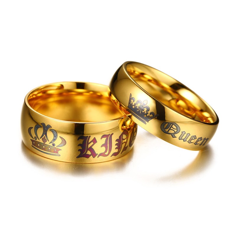 King & Queen Gold Titanium Couple Rings