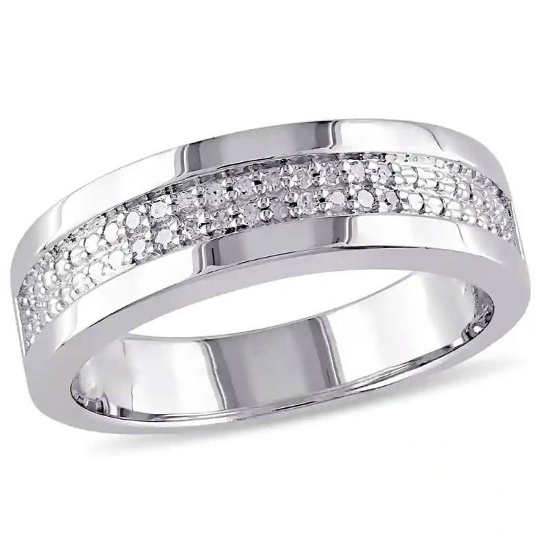 Round Cut White Sapphire 925 Sterling Silver Men's Wedding Band