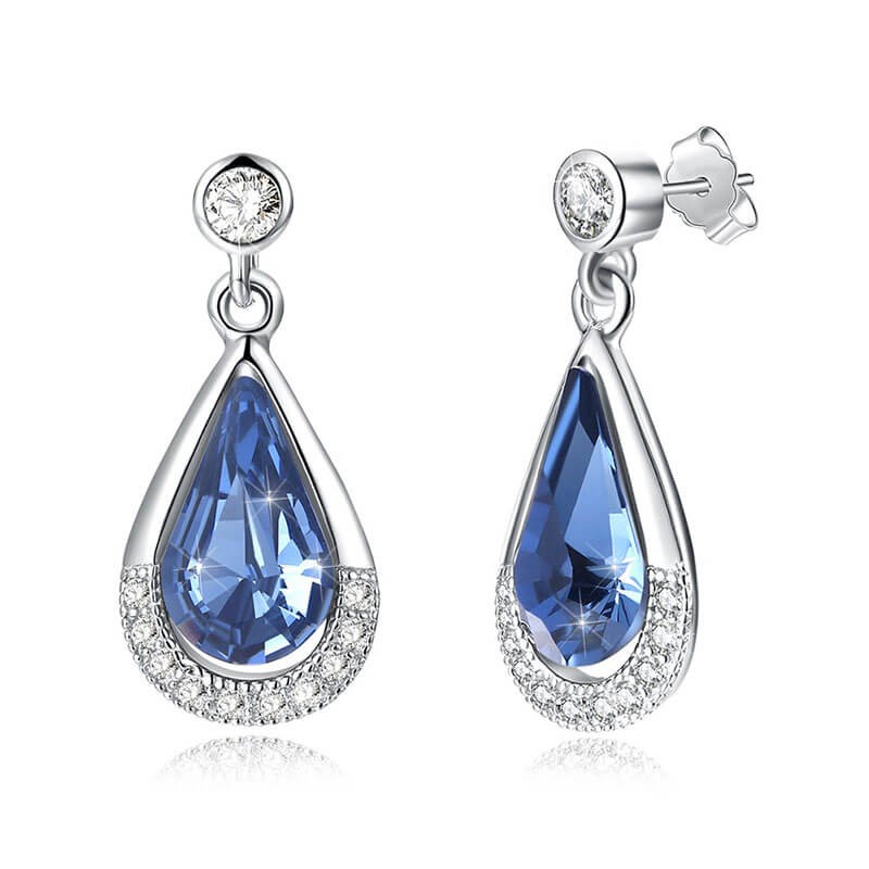 Pear Shape Blue Crystal 925 Sterling Silver Drop Earrings
