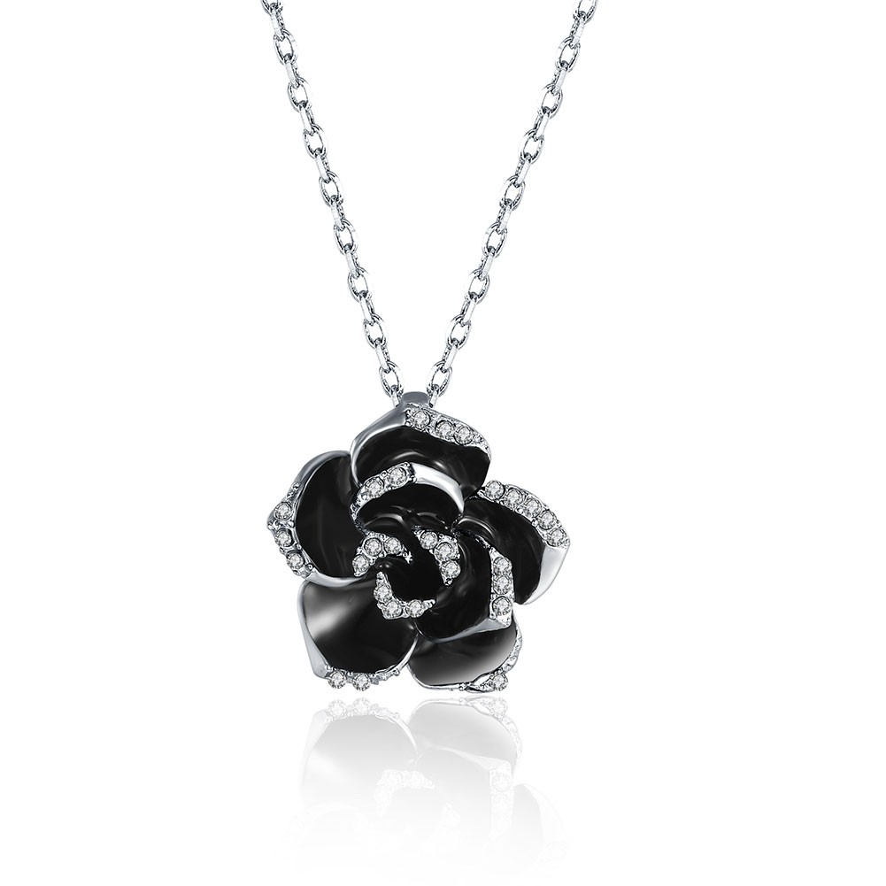 Rose Round Cut White Sapphire Gold/Rose Gold/Silver Titanium Necklaces