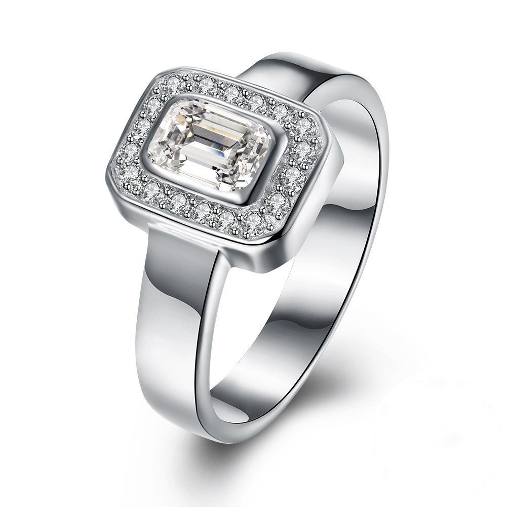 Halo Radiant Cut White Sapphire S925 Silver Engagement Rings