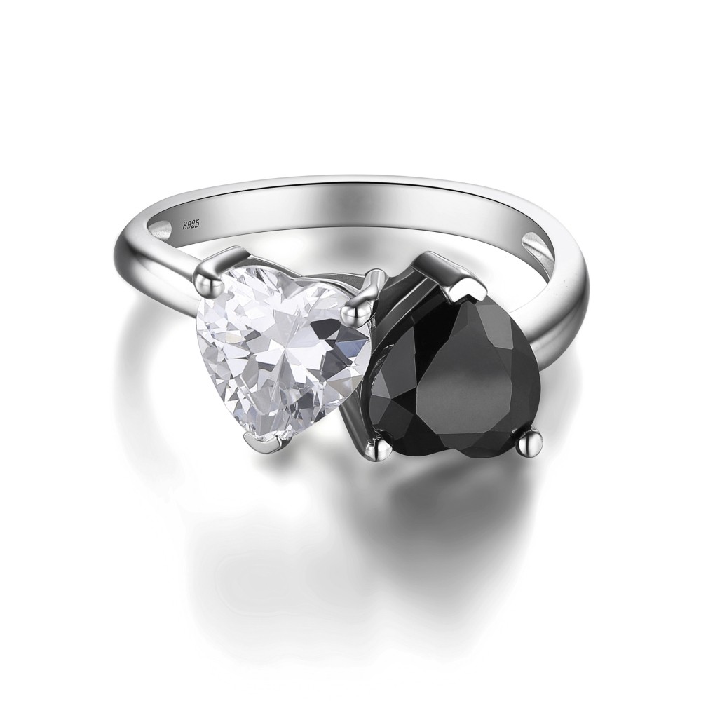 Heart Cut Black 925 Sterling Silver Promise Rings For Her