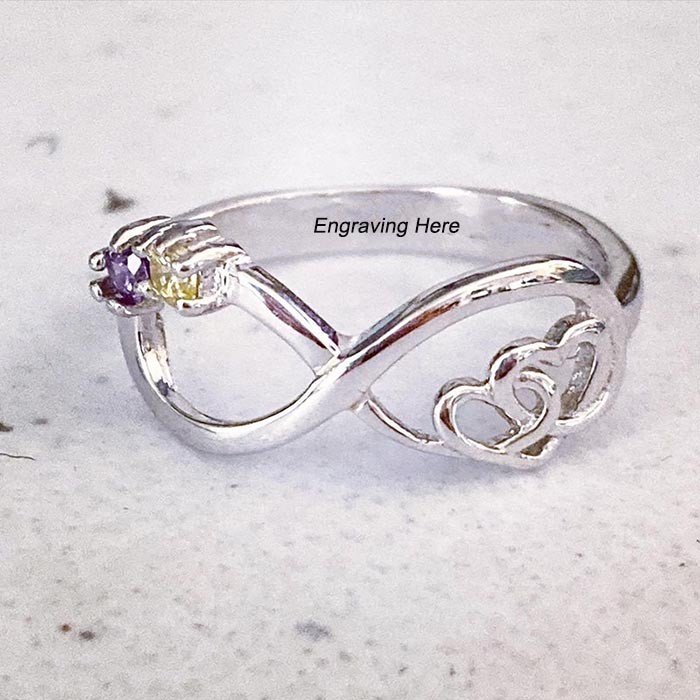 Infinity Birthstone Sterling Silver Double Heart Ring