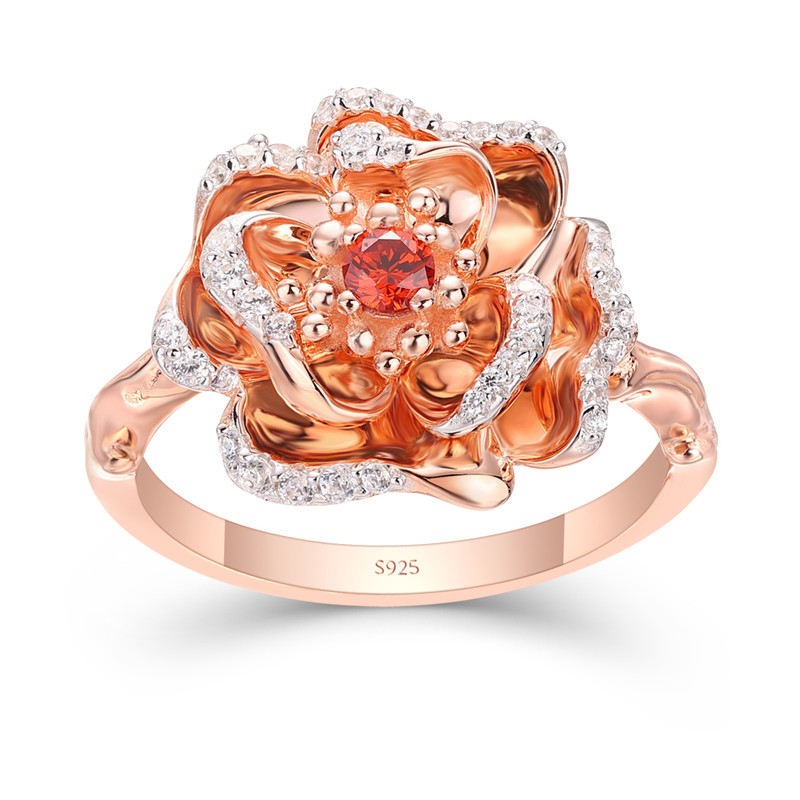 Rose Gold Round Cut Ruby 925 Sterling Silver Poppy Ring