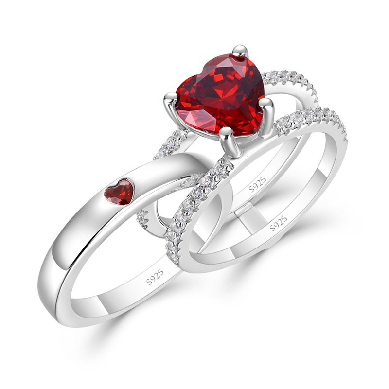 Heart Cut Ruby 925 Sterling Silver Insert Promise Ring