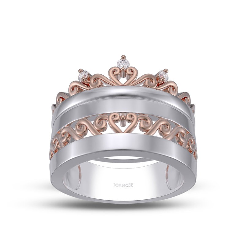 White Sapphire 925 Sterling Silver Rose Gold Two Tone Crown Couple Rings