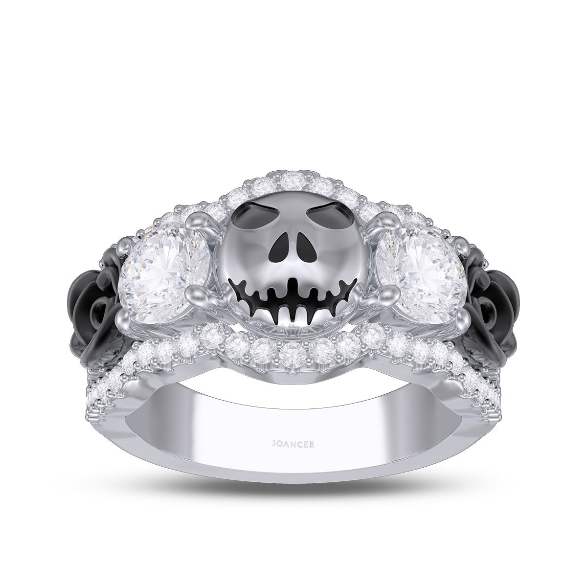 Halloween White Sapphire 925 Sterling Silver Floral Skull Ring