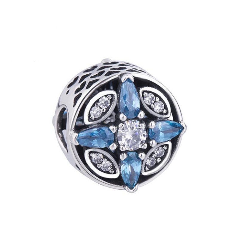 Heart with Pear Cut Blue Stone Charm Sterling Silver