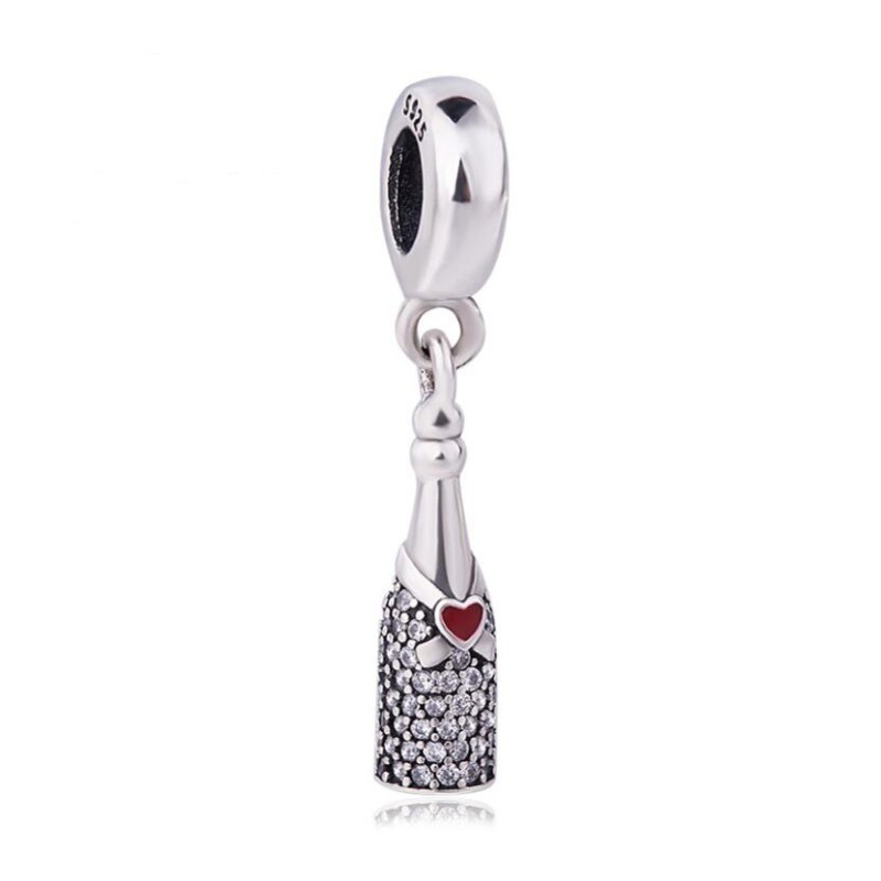 Winebottle with Red Heart Charm Sterling Silver