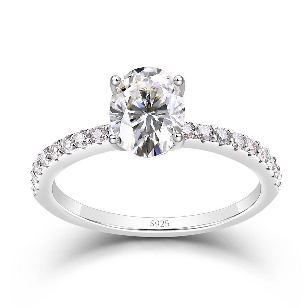 1.5 CT Classic Oval Cut Moissanite Sterling Silver Engagement Ring