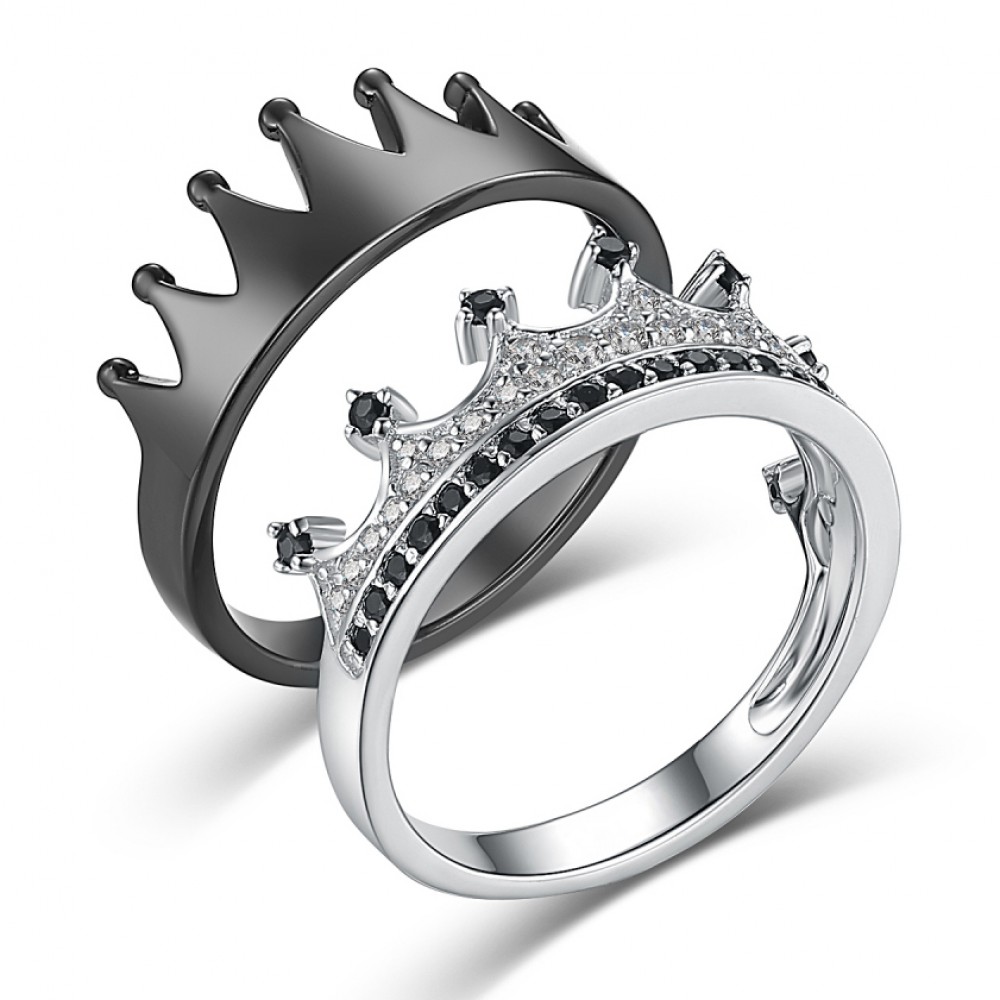 Feminal | Adjustable Size Couple Rings, King & Queen Rings , Solid Alloy  Metal Rings , Diomand Cut