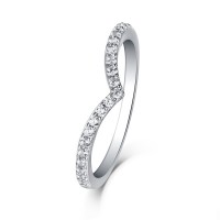 Round Cut White Sapphire Sterling Silver Accent Curved Women's Wedding Band
