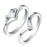 Trillion Cut 925 Sterling Silver White Sapphire 3-Stone Ring Sets