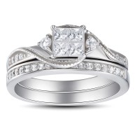 Women's Princess Cut 925 Sterling Silver White Sapphire Bridal Sets