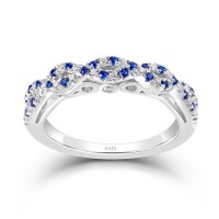 Twisted Round Cut Blue & White Sapphire 925 Sterling Silver Women's Wedding Band
