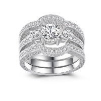 Classic Round Cut White Sapphire 925 Sterling Silver Women's Wedding Ring Set
