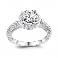 Round Cut White Sapphire Sterling Silver Halo Engagement Rings