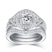 Round Cut White Sapphire 925 Sterling Silver 3-Piece Ring Sets