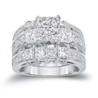 Princess Cut White Sapphire Sterling Silver 3-Piece Bridal Sets