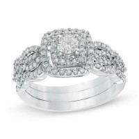 Round Cut White Sapphire Sterling Silver Double Halo Bridal Sets
