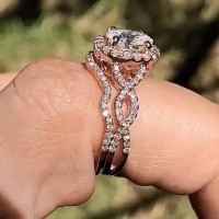Rose Gold Oval Cut White Sapphire 925 Sterling Silver Twisted 2 Pieces Halo Bridal Sets