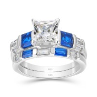 Princess Cut White Sapphire 925 Sterling Silver 2 Pieces Bridal Sets