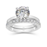 Classic Round Cut White Sapphire Sterling Silver Bridal Ring Sets