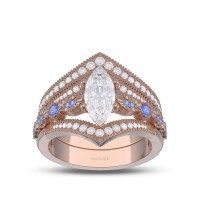 Rose Gold Art Deco Marquise Cut White Sapphire 925 Sterling Silver Bridal Sets