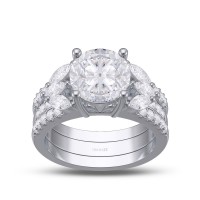 Round Cut White Sapphire 925 Sterling Silver Three Stone Insert Bridal Sets
