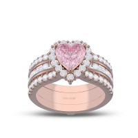 Rose Gold Heart Cut Pink Sapphire 925 Sterling Silver Halo Bridal Sets