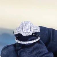 Round Cut White Sapphire 925 Sterling Silver Halo Birdal Sets