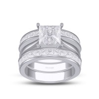 Princess Cut White Sapphire 925 Sterling Silver 3-Piece Bridal Sets