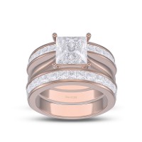 Rose Gold Princess Cut White Sapphire 925 Sterling Silver 3-Piece Bridal Sets
