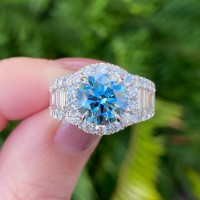 Gorgeous Round Cut Aquamarine Sterling Silver Halo Engagement Ring