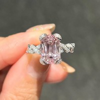 Emerald Cut Pink Sapphire 925 Sterling Silver Twisted Engagement Ring