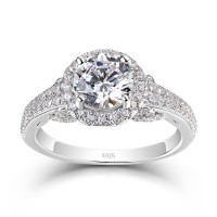 Round Cut White Sapphire Sterling Silver Halo Engagement Ring
