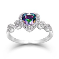 Heart Cut Multi-Color-Stone 925 Sterling Silver Halo Engagement Ring
