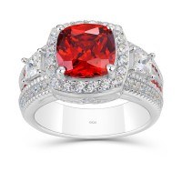 Cushion Cut Ruby 925 Sterling Silver Halo Engagement Ring