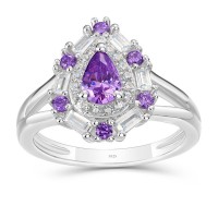 Pear Cut Amethyst 925 Sterling Silver Halo Engagement Ring