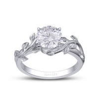 Round Cut White Sapphire 925 Sterling Silver Leaves Engagement Ring