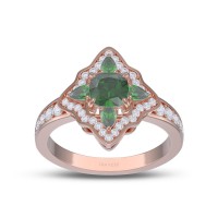 Rose Gold Vintage Cushion Cut Emerald 925 Sterling Silver Engagement Ring