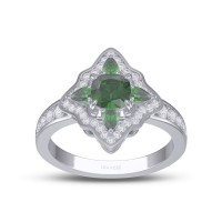 Vintage Cushion Cut Emerald 925 Sterling Silver Engagement Ring