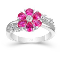Pear Cut Pink Sapphire 925 Sterling Silver Flower Ring