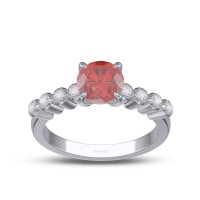 Round Cut Ruby 925 Sterling Silver Engagement Ring