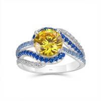 Round Cut Yellow Topaz 925 Sterling Silver "The Starry Night" Inspired Engagement Ring