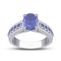 Oval Cut Blue Sapphire 925 Sterling Silver Engagement Ring